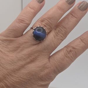 Stearling Silver Ring Blue Tiger.Eye Stone Women's Ring Gift For Her size#7.5
